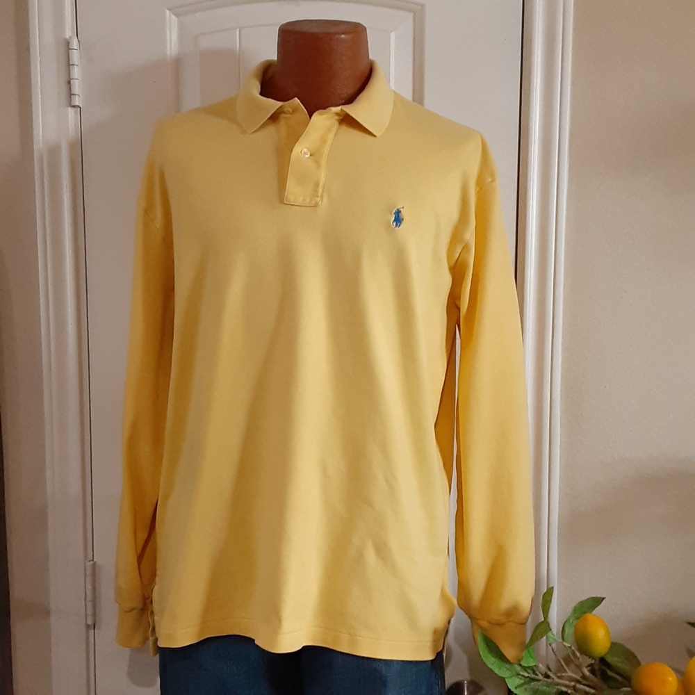Polo Ralph Lauren vtg 90's Cotton Fish Tail Golden Yellow LS  Polo Shirt